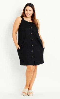 Evans Black Button Through Pocket Dress