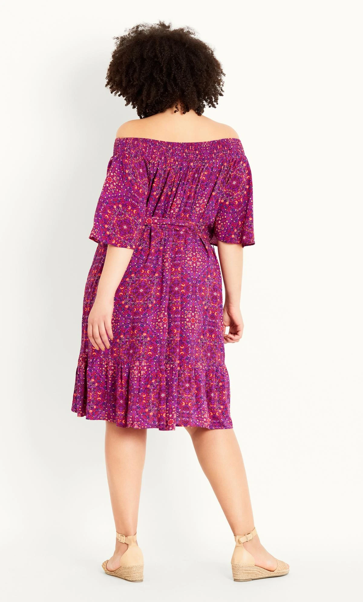 Evans Purple Tile Print Bardot Mini Dress - Image 2