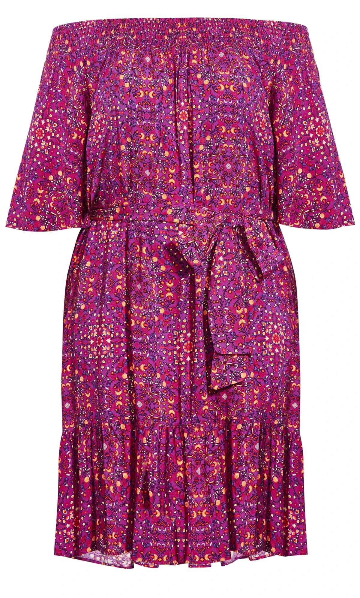 Evans Purple Tile Print Bardot Mini Dress - Image 3
