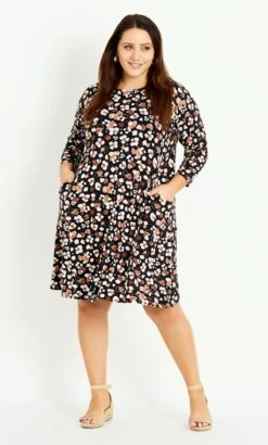 Evans Black Animal Print Pocket Jersey Dress