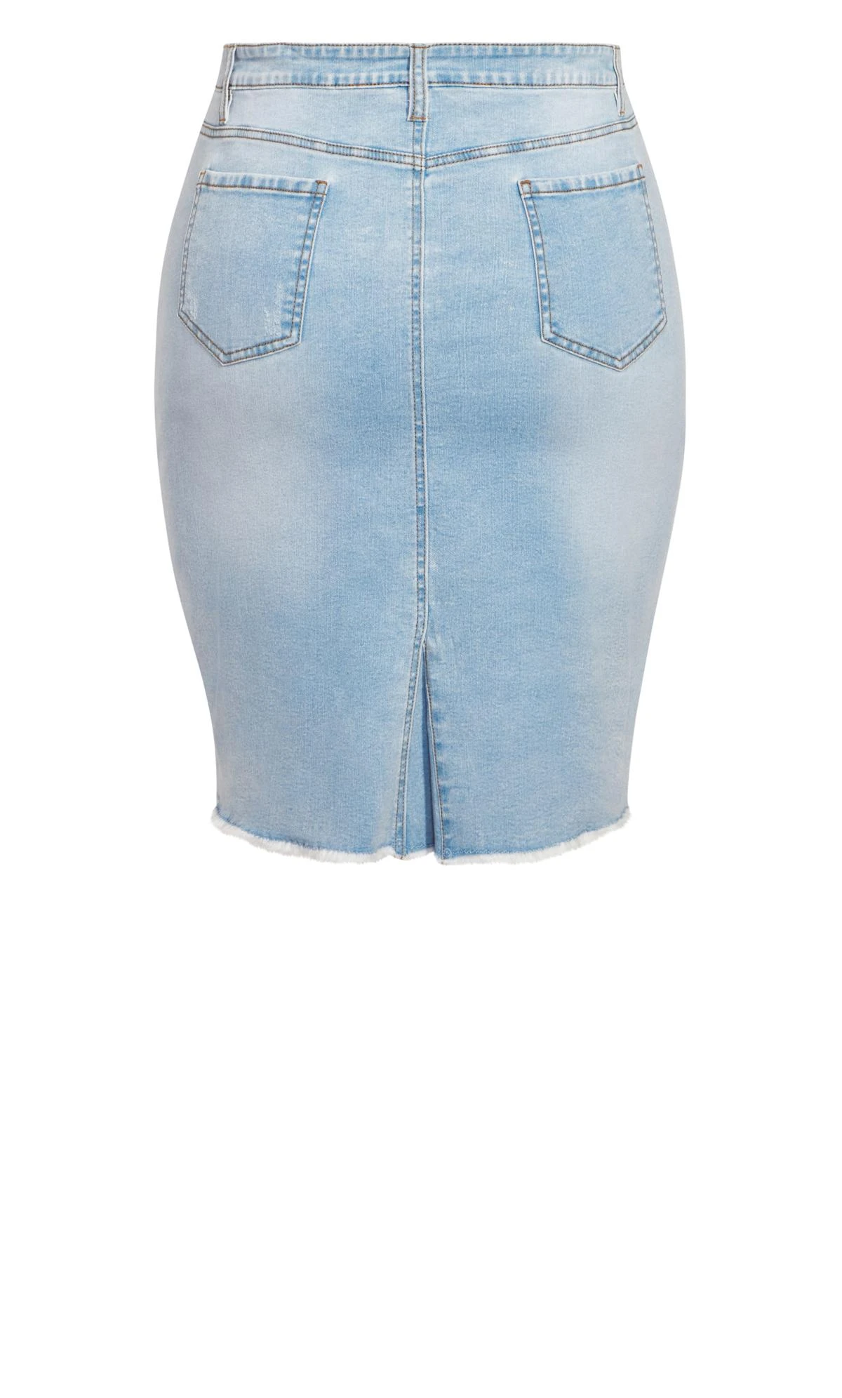 Avenue Blue Light Wash Raw Hem Denim Midi Skirt - Image 7