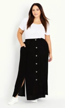 Evans Black Button Detail Maxi Skirt