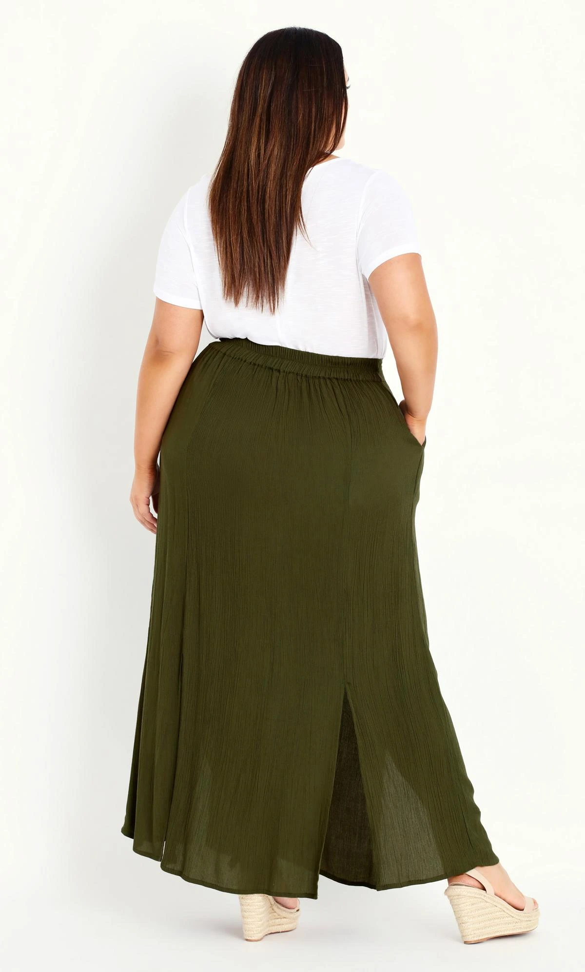 Evans Khaki Green Button Detail Maxi Skirt - Image 2
