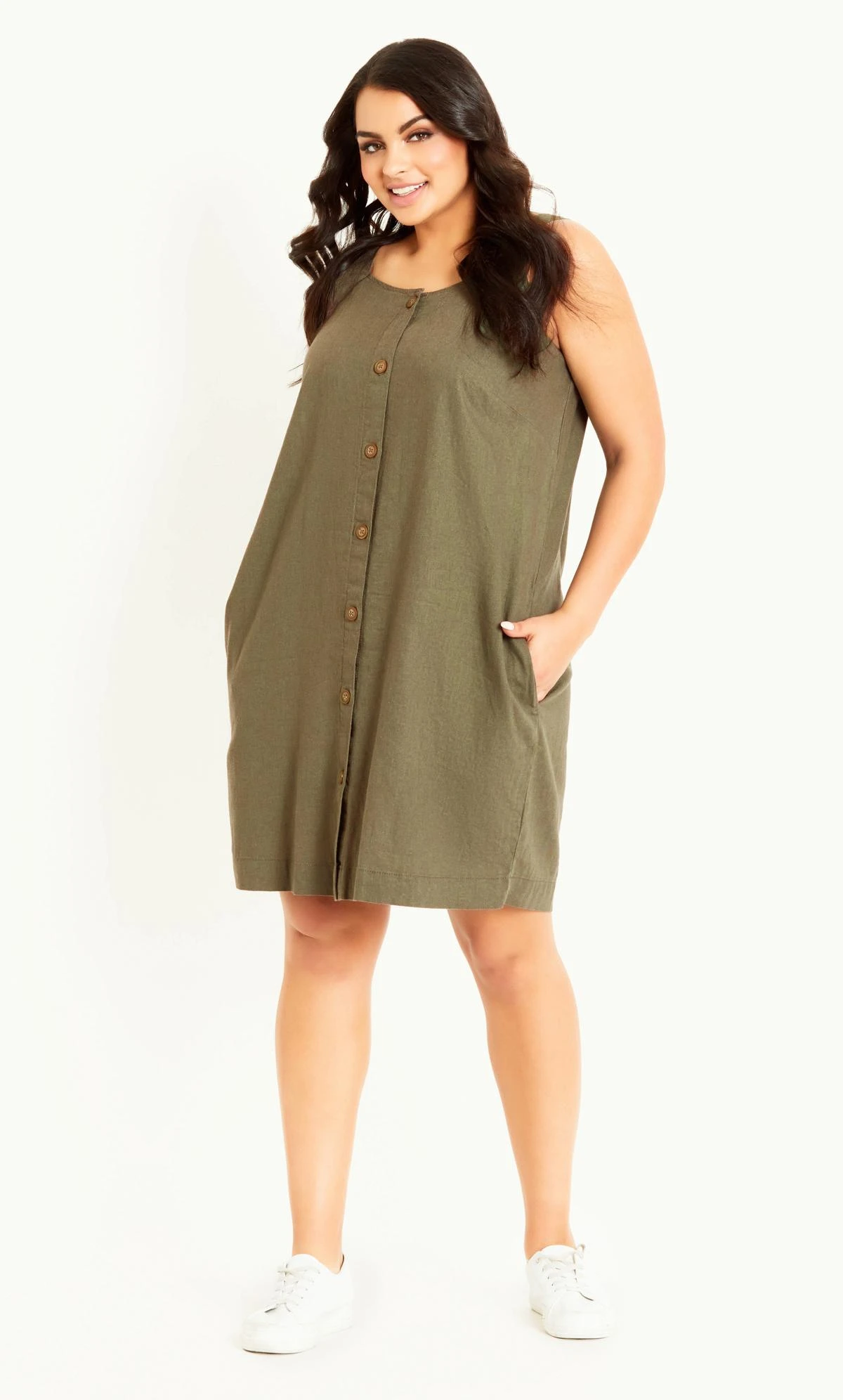 Evans Green Button Through Pocket Dress