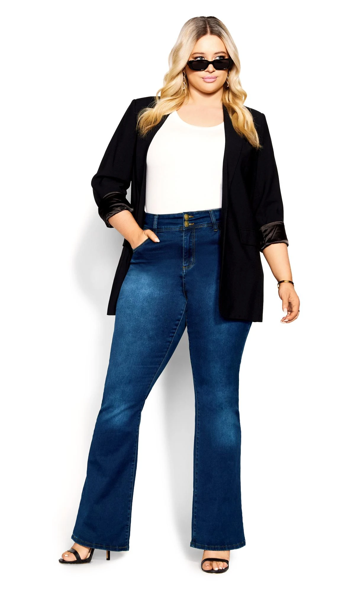 City Chic Blue Dark Wash Flared Jeans