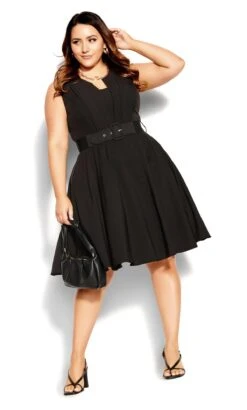 City Chic Black Pleated Front Skater Dress