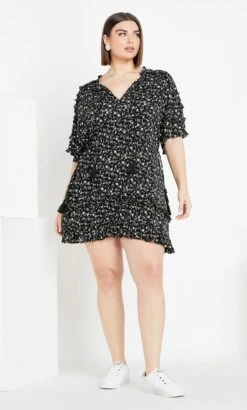 Evans Black & White Ditsy Print Tunic Dress