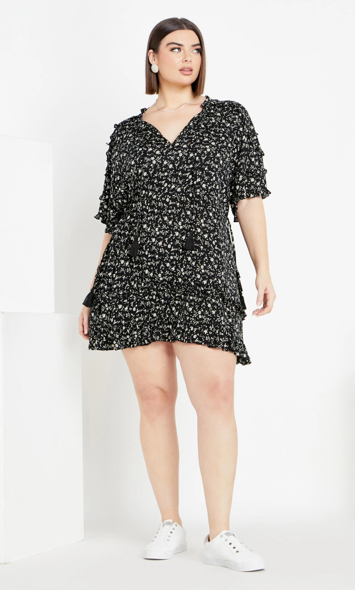 Evans Black & White Ditsy Print Tunic Dress