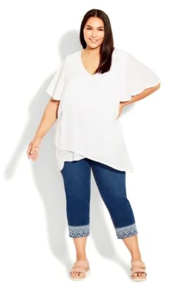 Avenue Blue Light Wash Cropped Embroidered Jeans