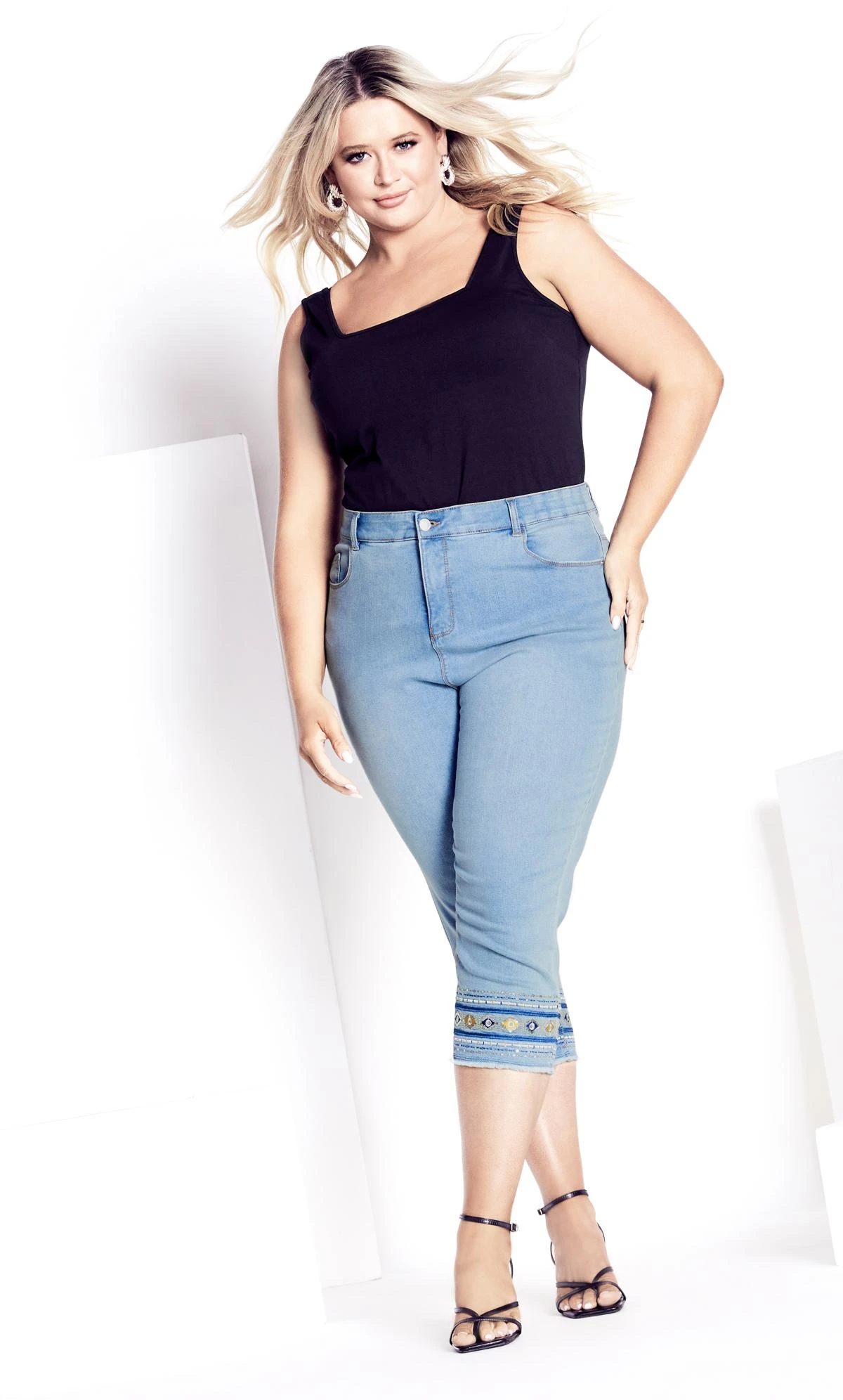 Avenue Blue Light Wash Denim Lola Detail Jeans - Image 2