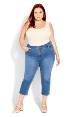 Avenue Evans Blue Mid Wash Cropped Jeans