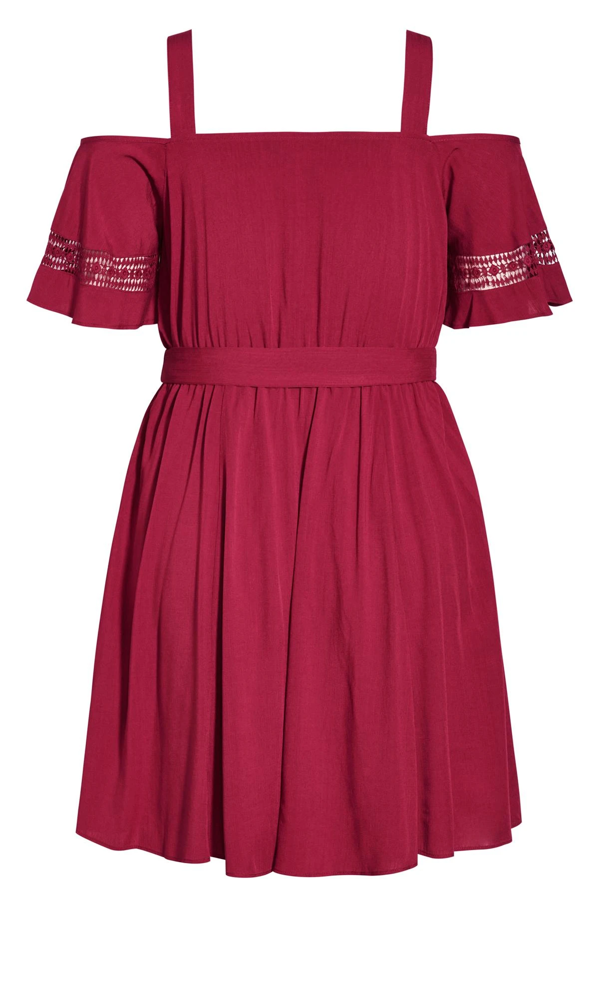 City Chic Red Trim Cold Shoulder Flutter Mini Dress - Image 4