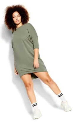 City Chic Khaki Green Oversized T-Shirt Dress