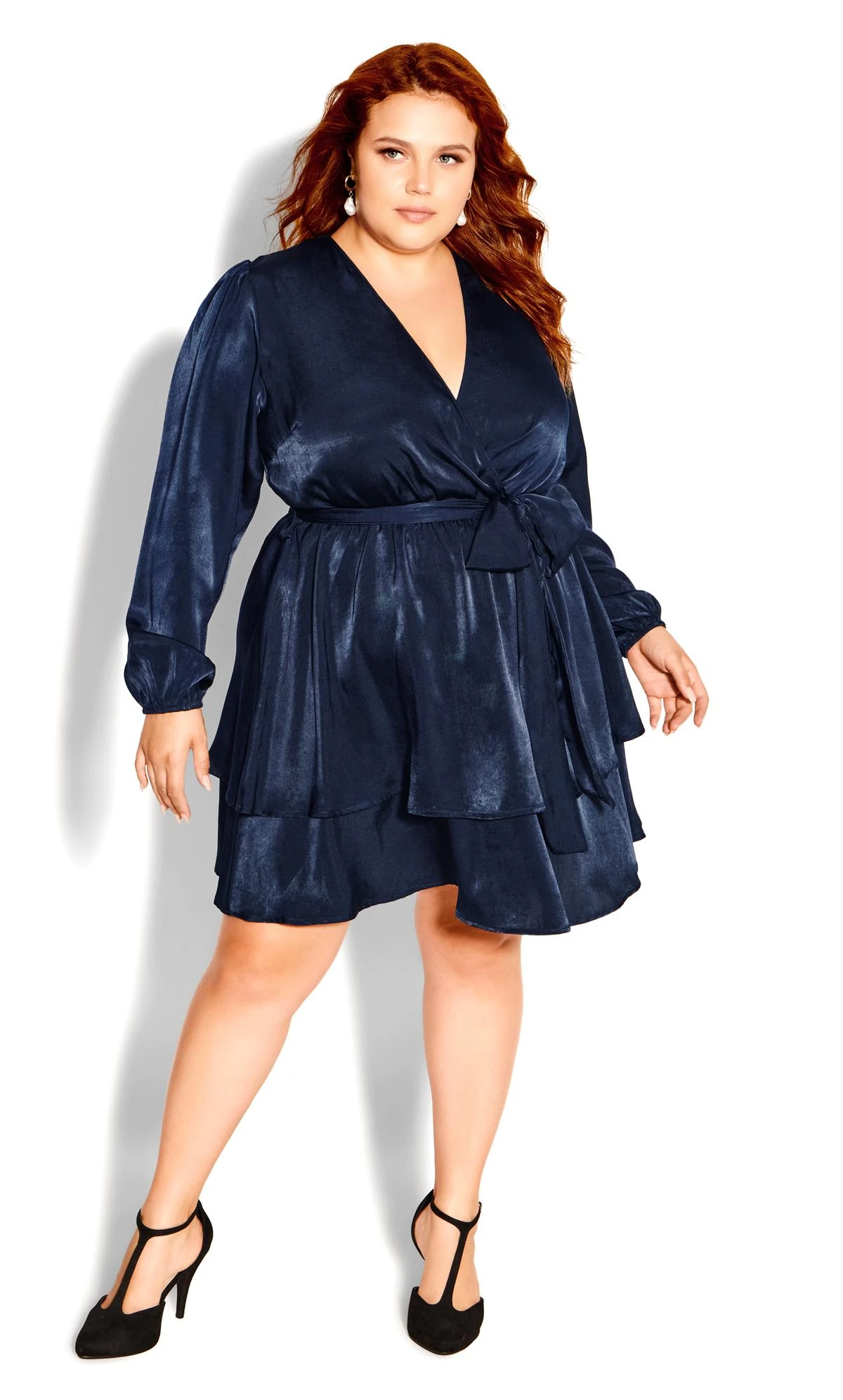 City Chic Navy Frill Wrap Mini Dress - Image 3