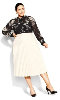 City Chic Ivory Pleated Nights Skirt