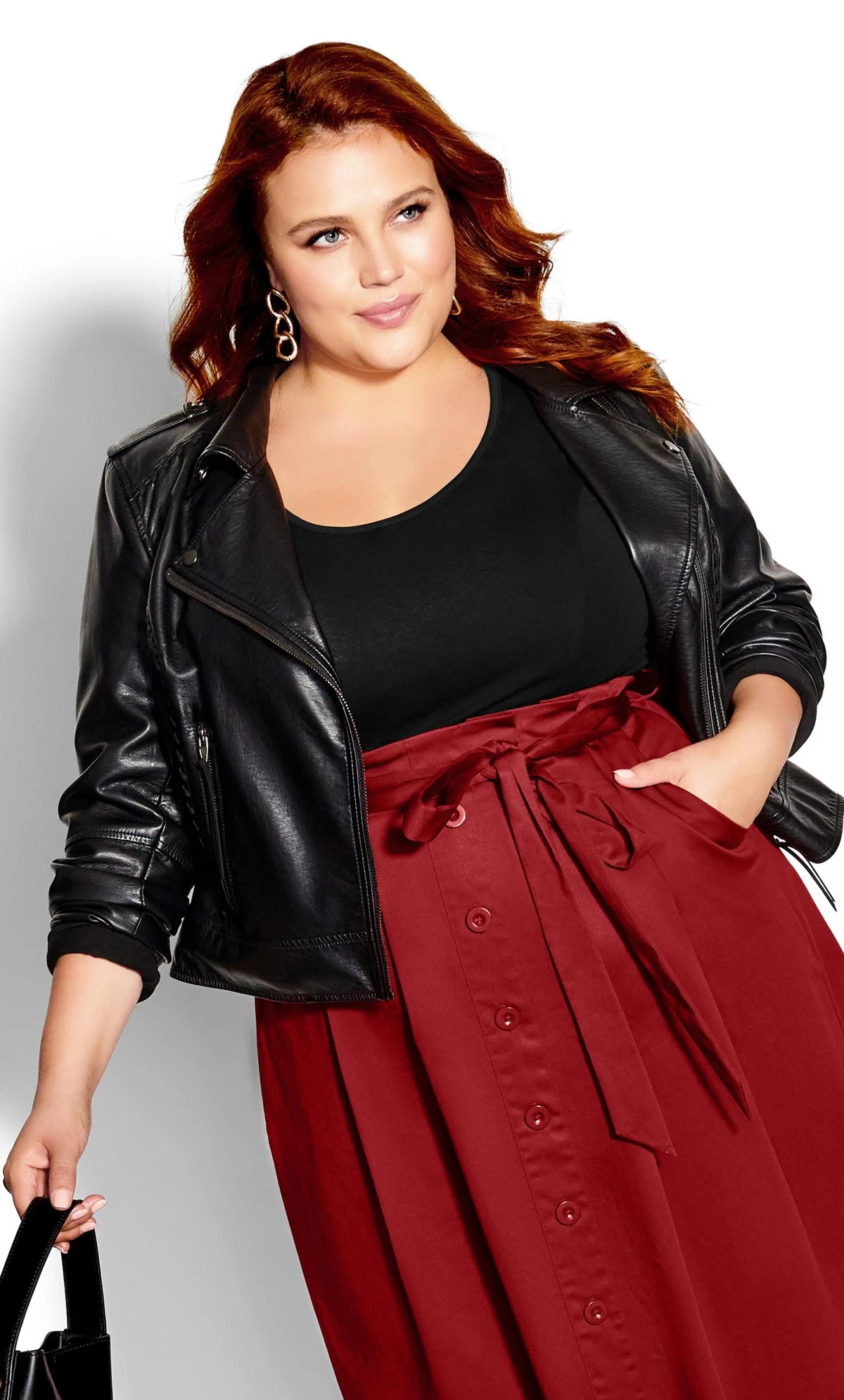 City Chic Red Button Through Skirt - Image 2