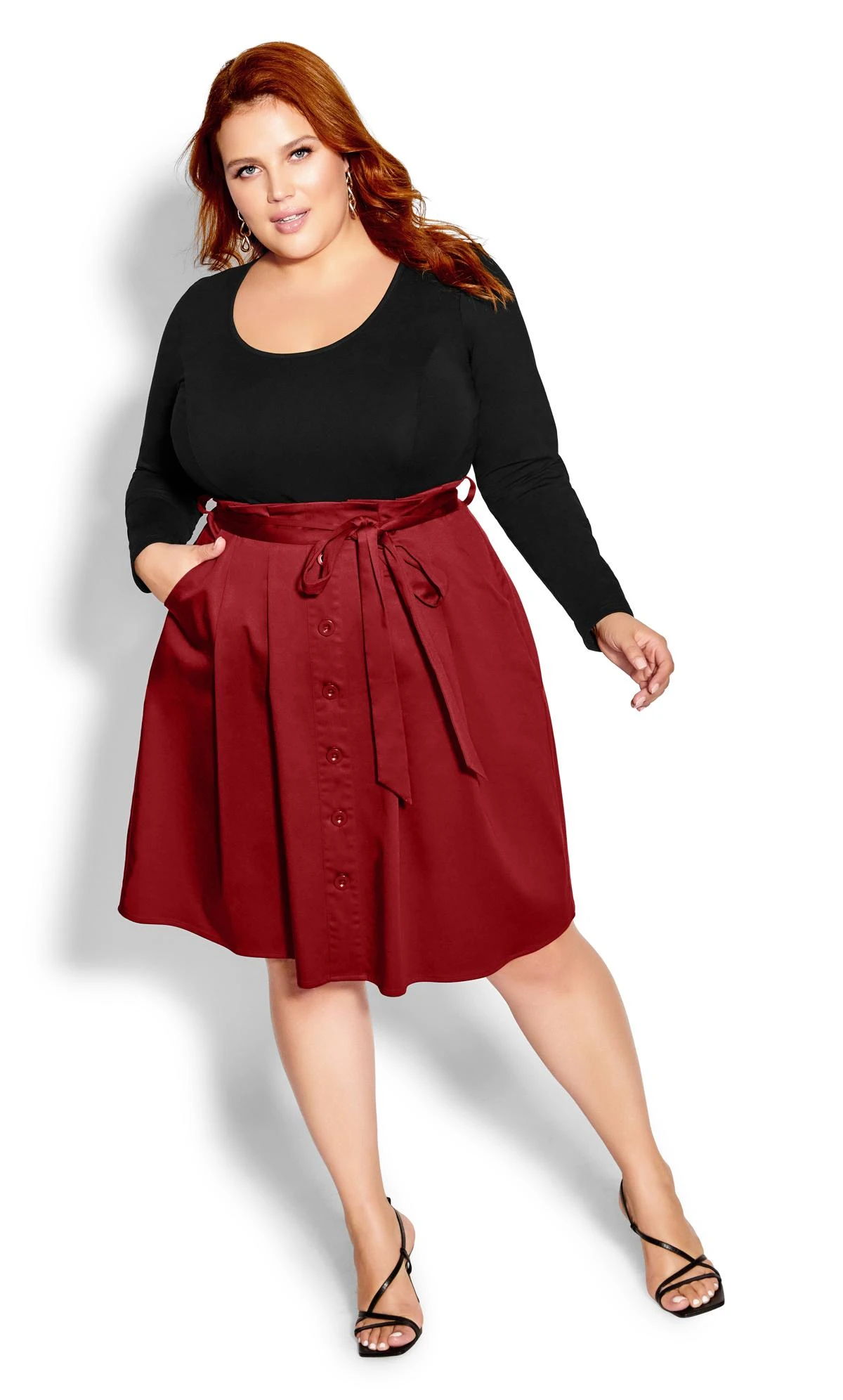 City Chic Red Button Through Skirt