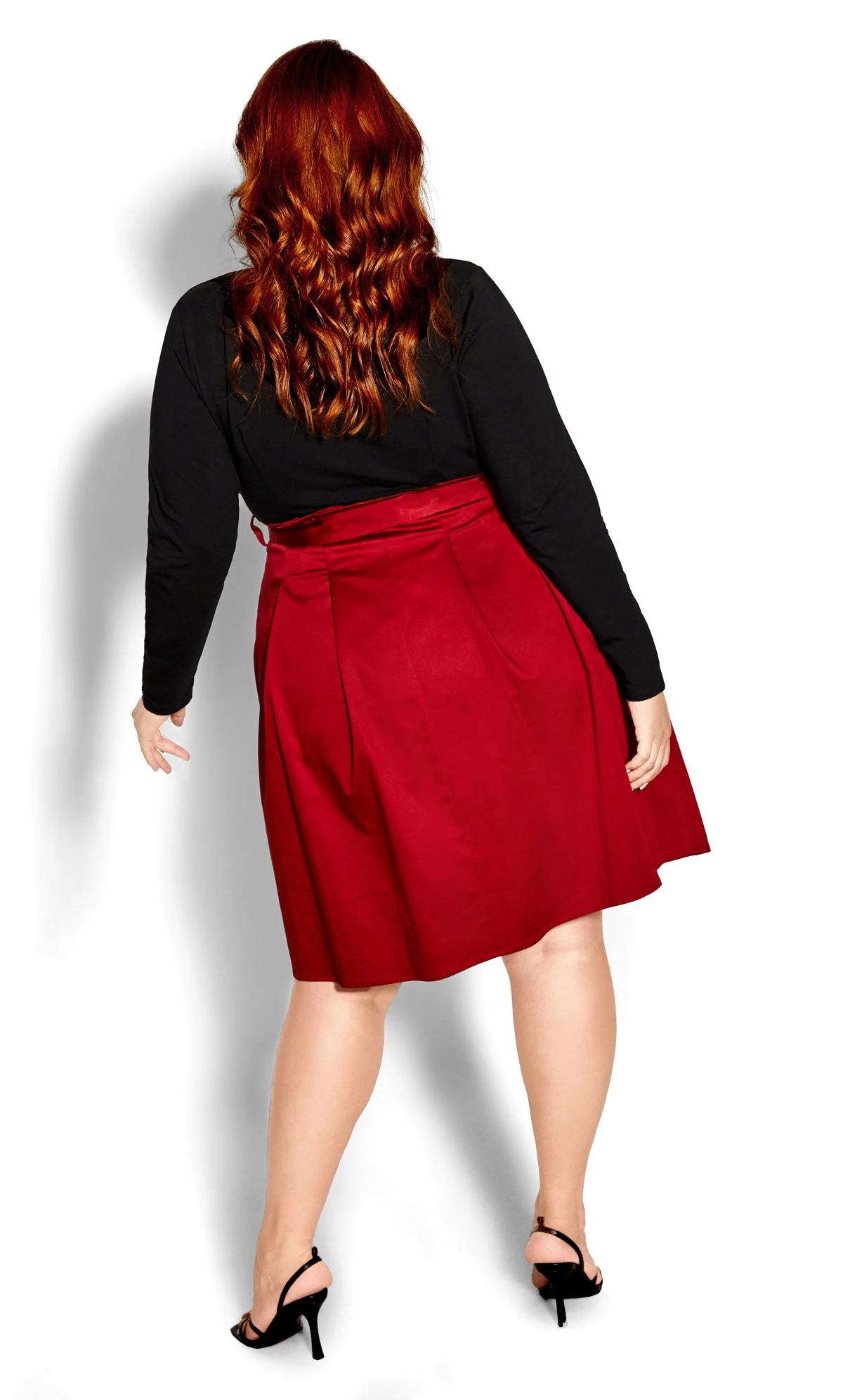 City Chic Red Button Through Skirt - Image 4