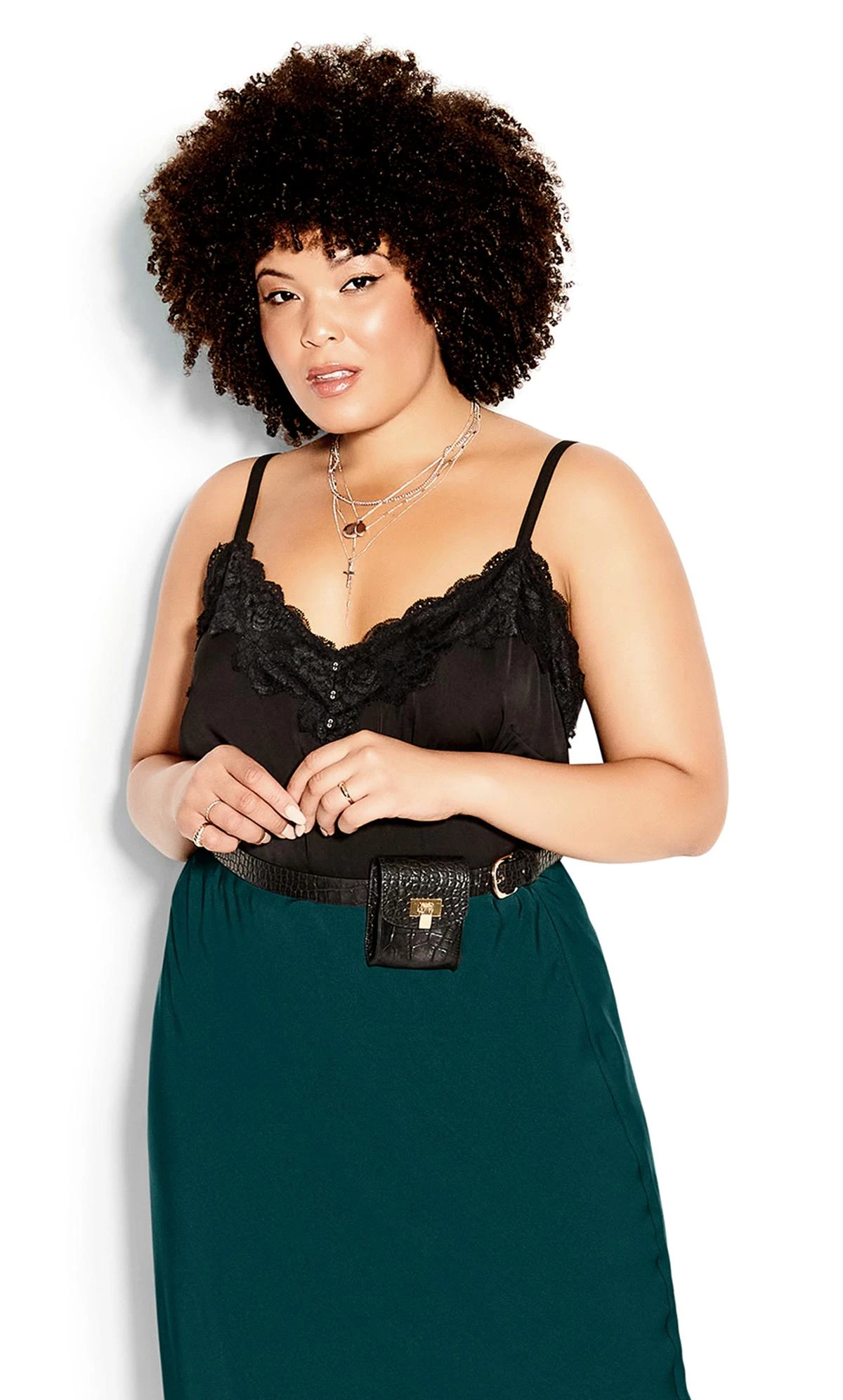 City Chic Green Satin Slip Skirt - Image 2