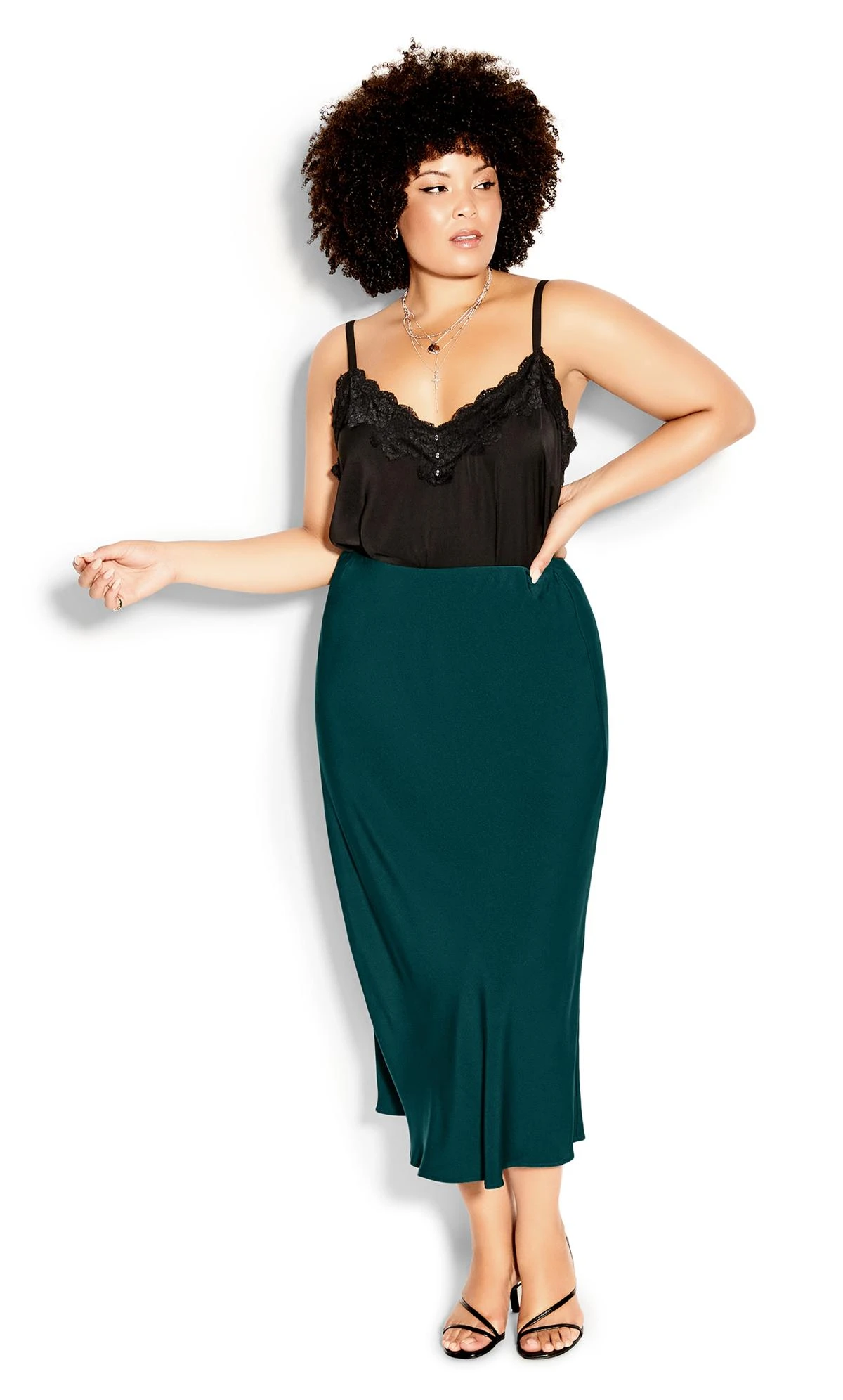 City Chic Green Satin Slip Skirt - Image 3