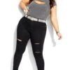 City Chic Black Ripped Skinny Jeans