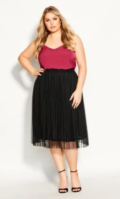 City Chic Black Dobby Pleated Midi Skirt