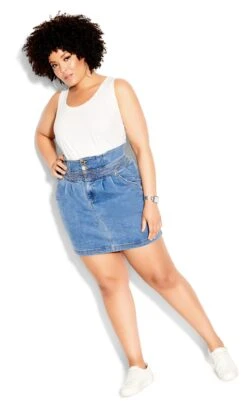 City Chic Blue Denim Elasticated Waist Skirt