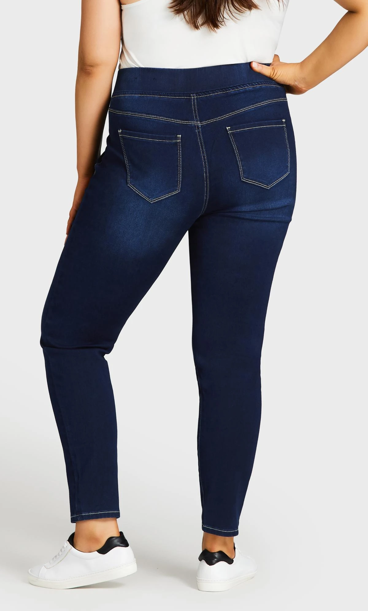Avenue Dark Blue Wash Skinny Jeans - Image 4
