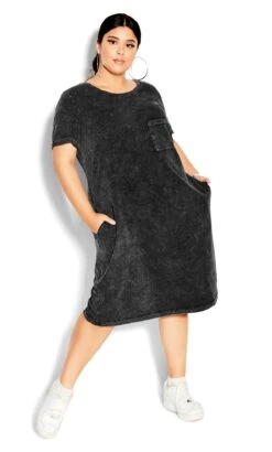 City Chic CCX Black Acid Wash T-Shirt Dress