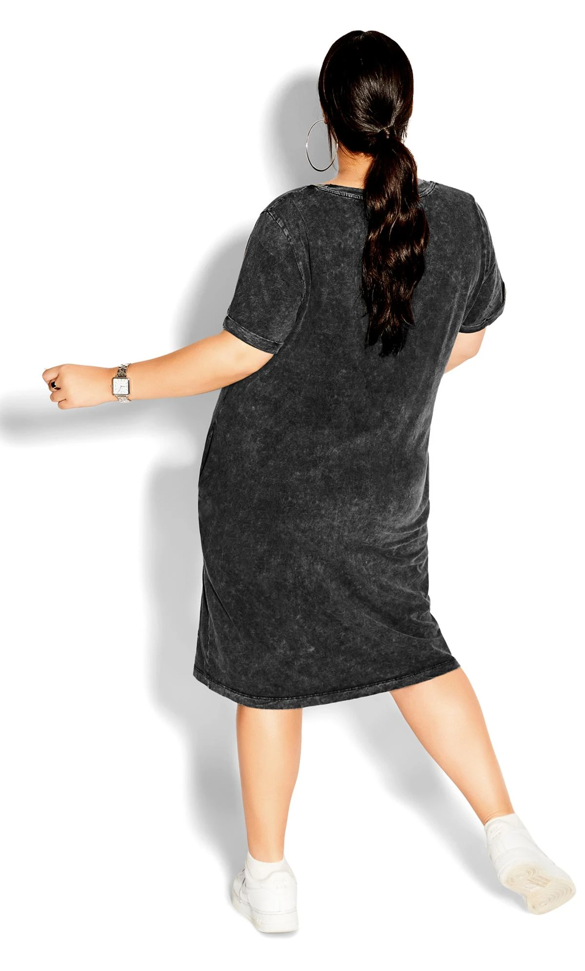 City Chic CCX Black Acid Wash T-Shirt Dress - Image 2