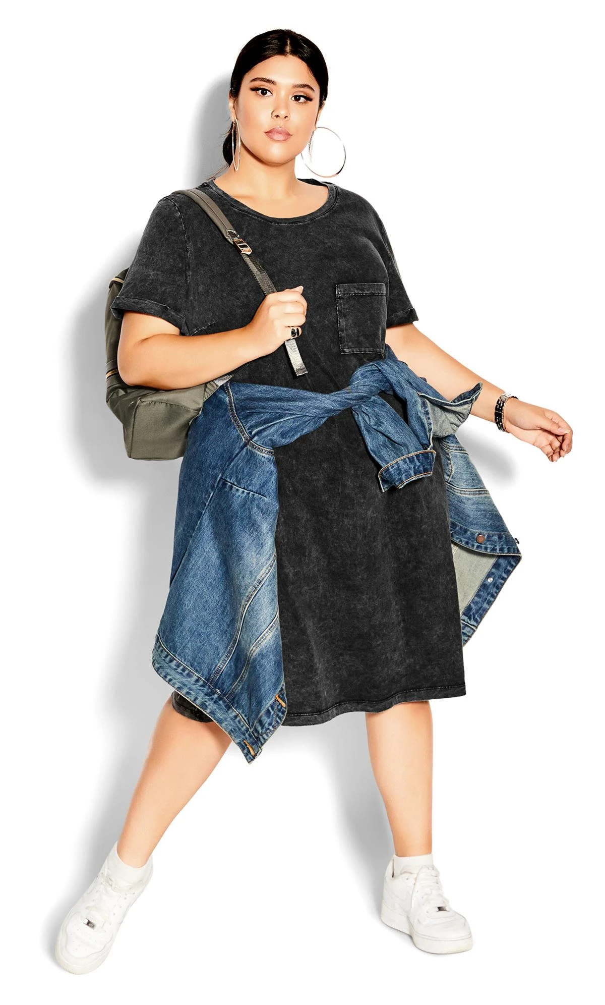 City Chic CCX Black Acid Wash T-Shirt Dress - Image 3