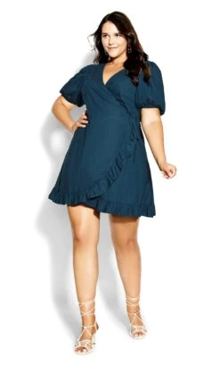 City Chic Navy Ruffle Wrap Dress