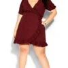 City Chic Burgundy Red Puff Sleeve Wrap Mini Dress