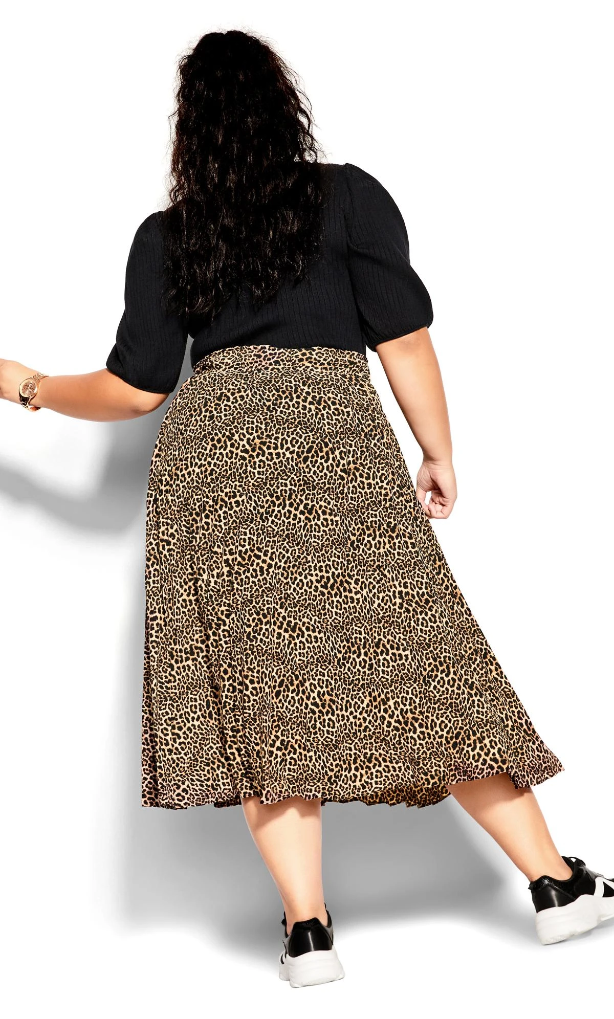City Chic Brown Leopard Print Midi Skirt - Image 3