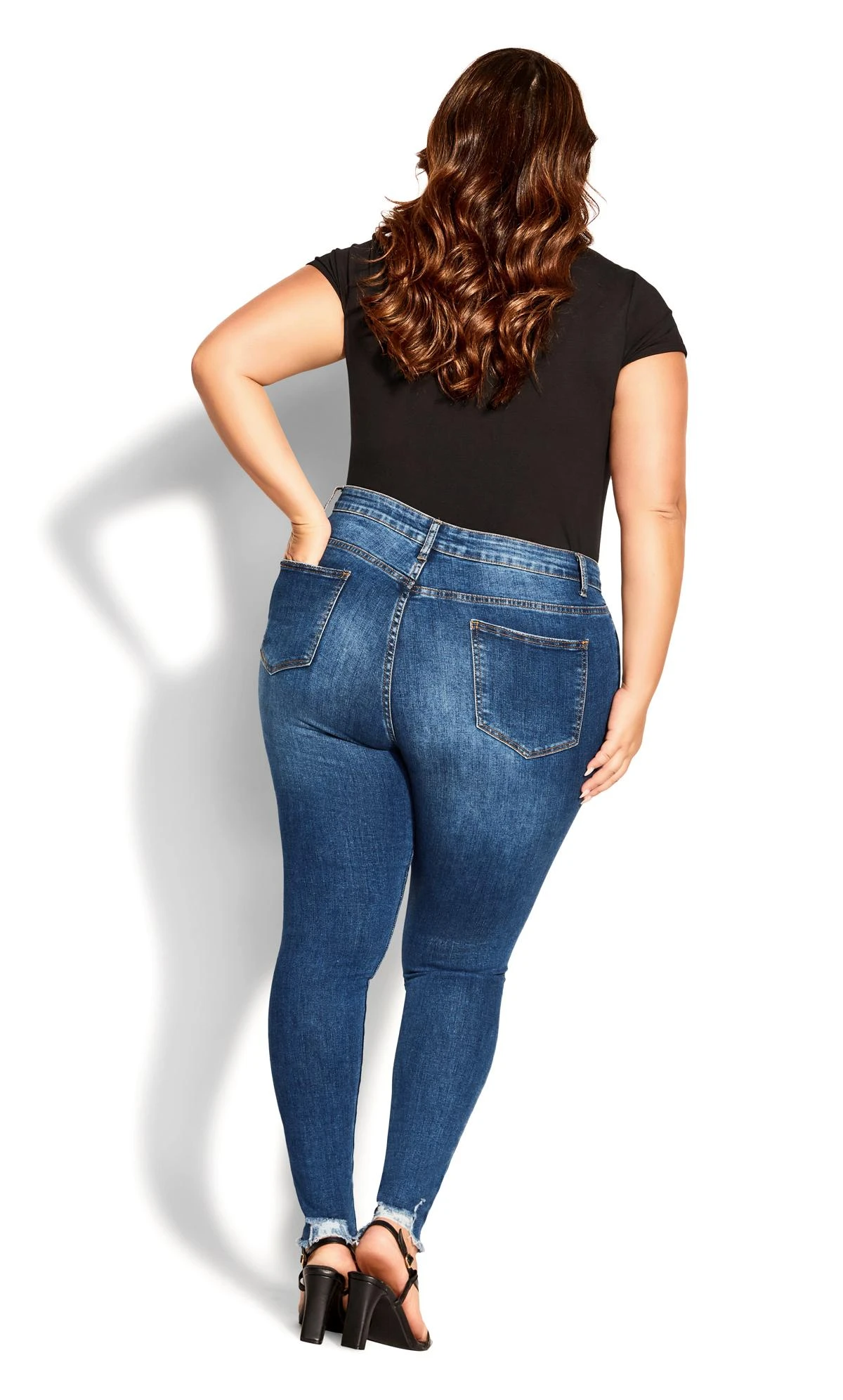 City Chic Blue Ripped Knee & Hem Skinny Jeans - Image 5