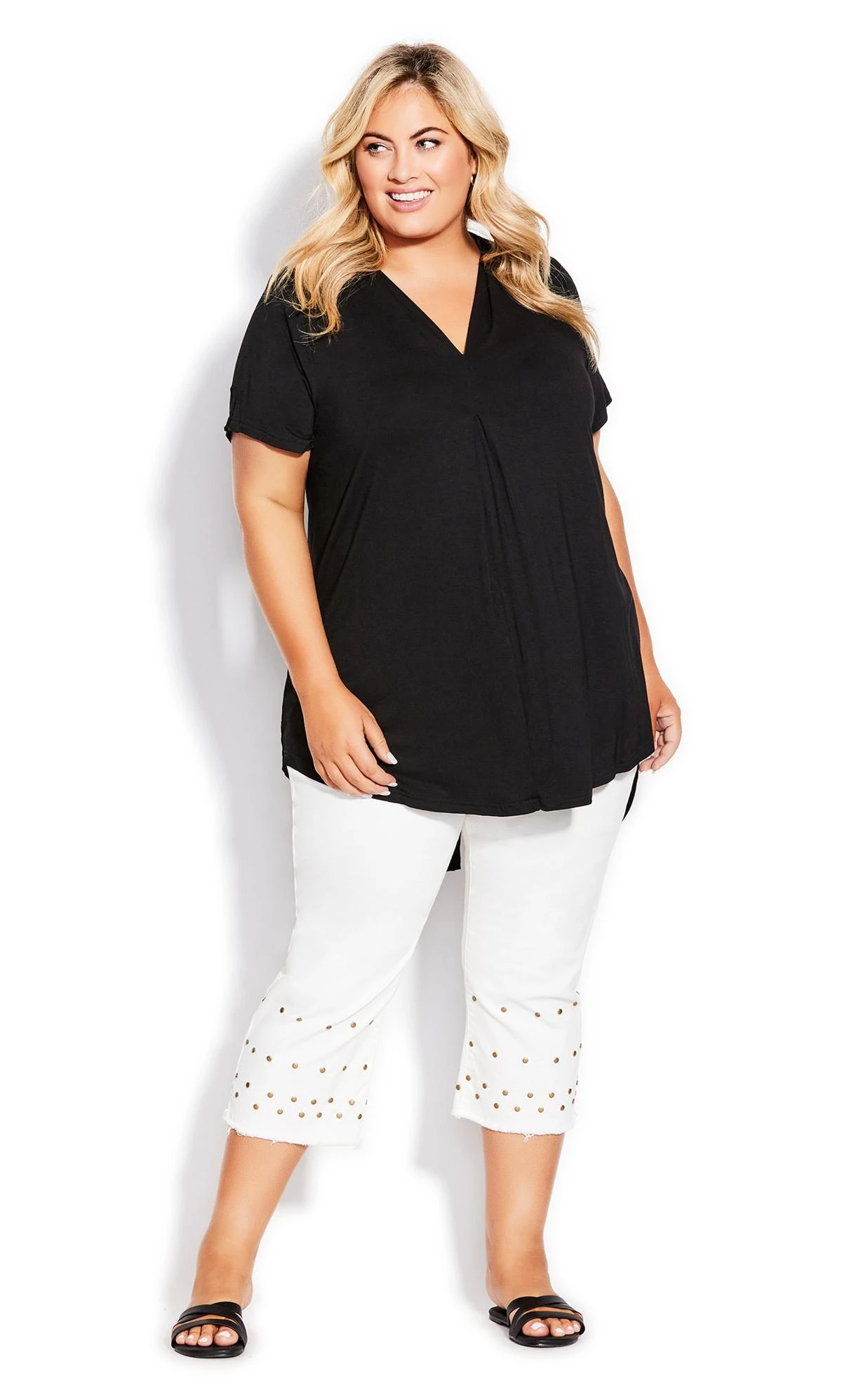 Avenue White Jada Stud Cropped Jeans