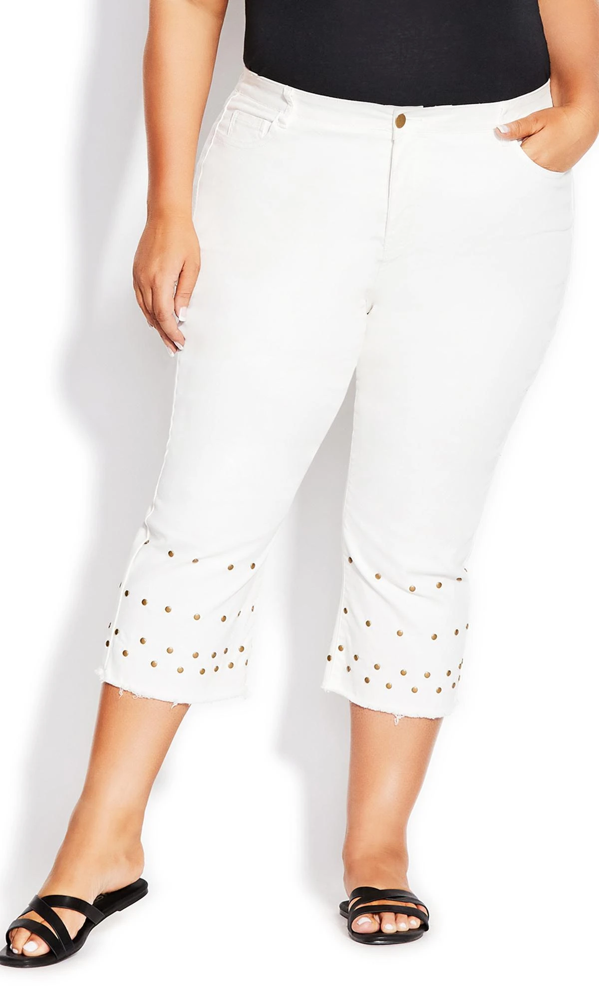 Avenue White Jada Stud Cropped Jeans - Image 2