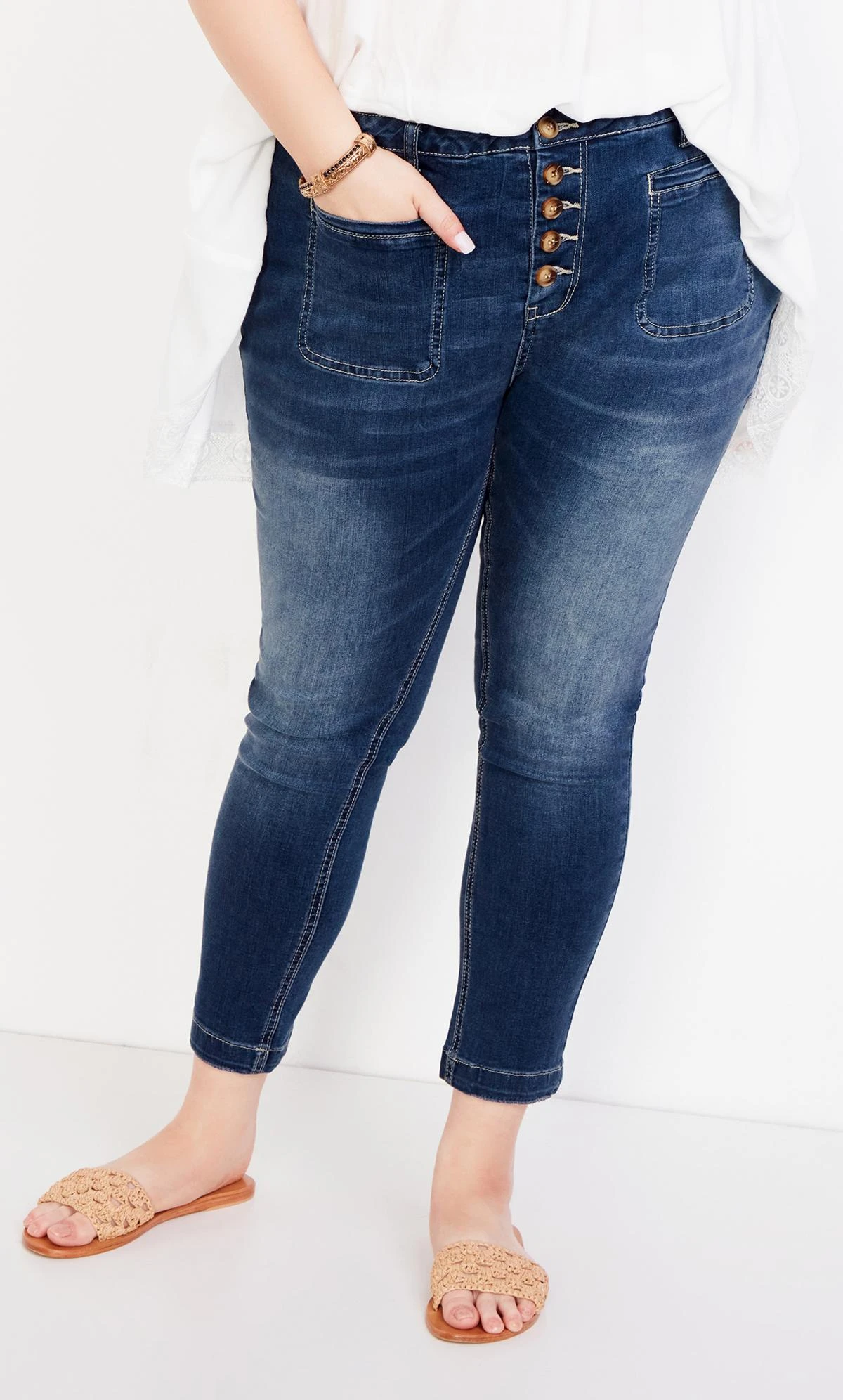 Avenue Blue Dark Wash Front Pocket Skinny Jeans - Image 4