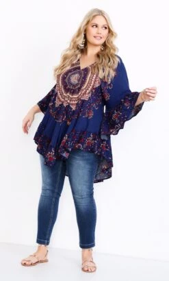 Avenue Blue Dipped Hem Floral Top