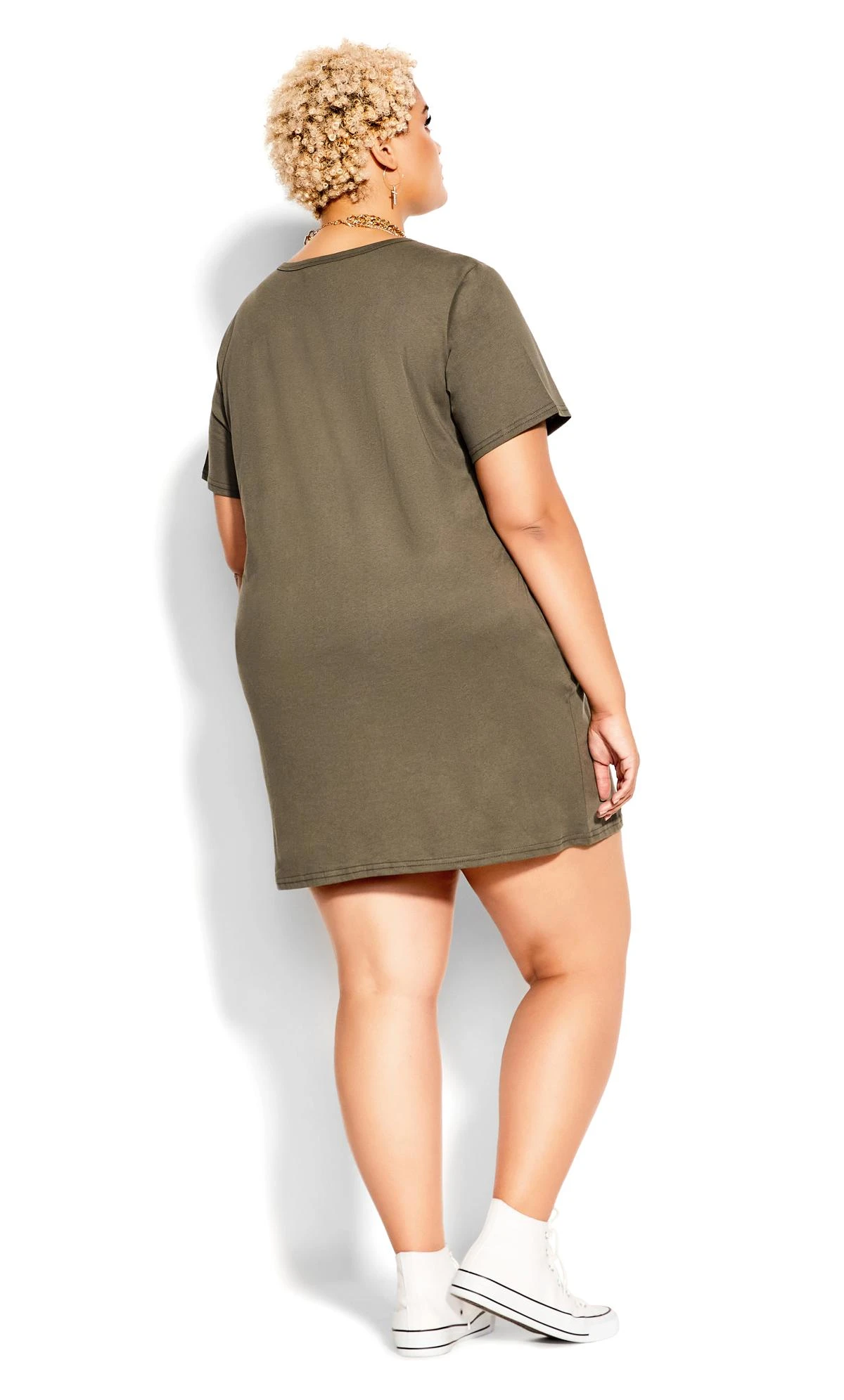 City Chic Brown Gold Grpahic Print Oversized T-Shirt Dress - Image 3