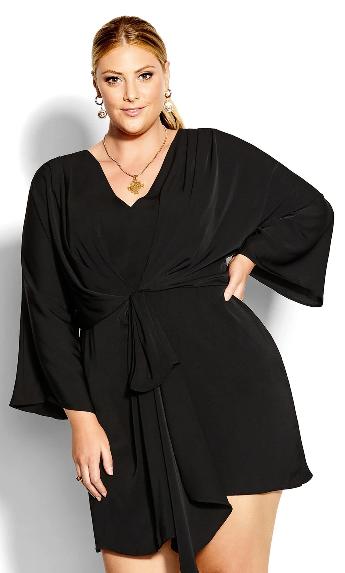 City Chic Black Drape Detail Mini Dress - Image 2