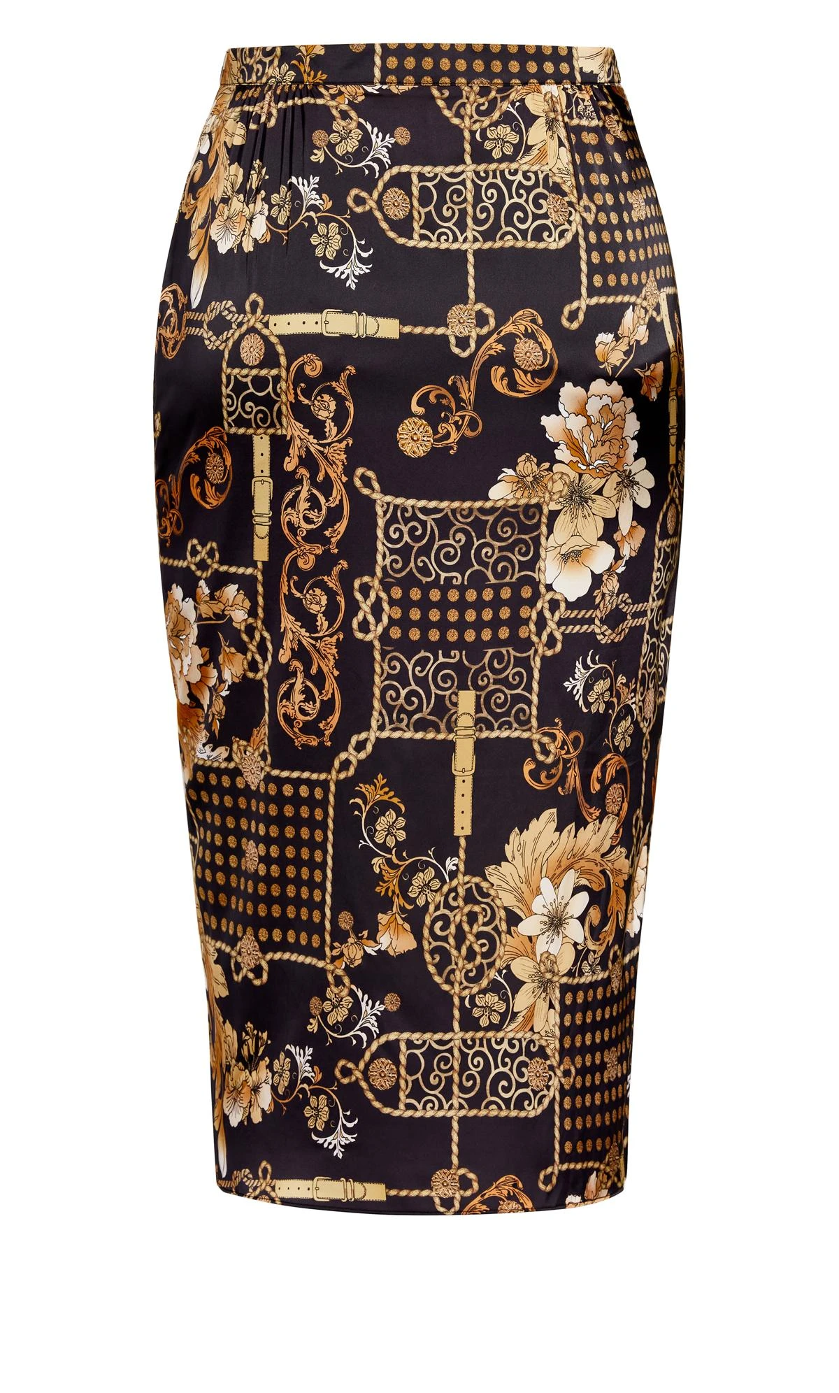 City Chic Black & Gold Mixed Print Midi Wrap Skirt - Image 8