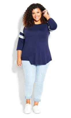 Avenue Navy Spliced Sleeve Tee