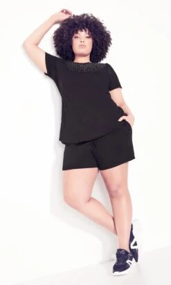 Avenue Black Sparkle Neckline T-Shirt