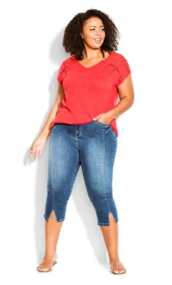 Avenue Blue Mid Wash Split Cropped Jeans