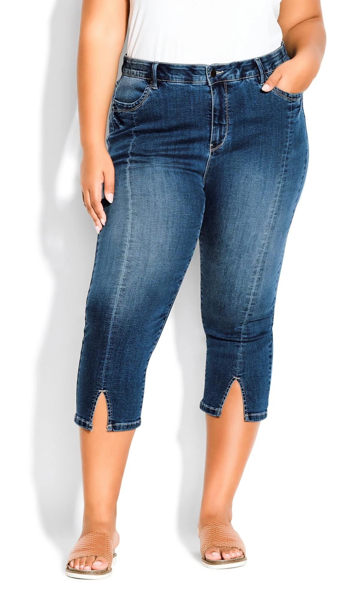 Avenue Blue Mid Wash Split Cropped Jeans - Image 2