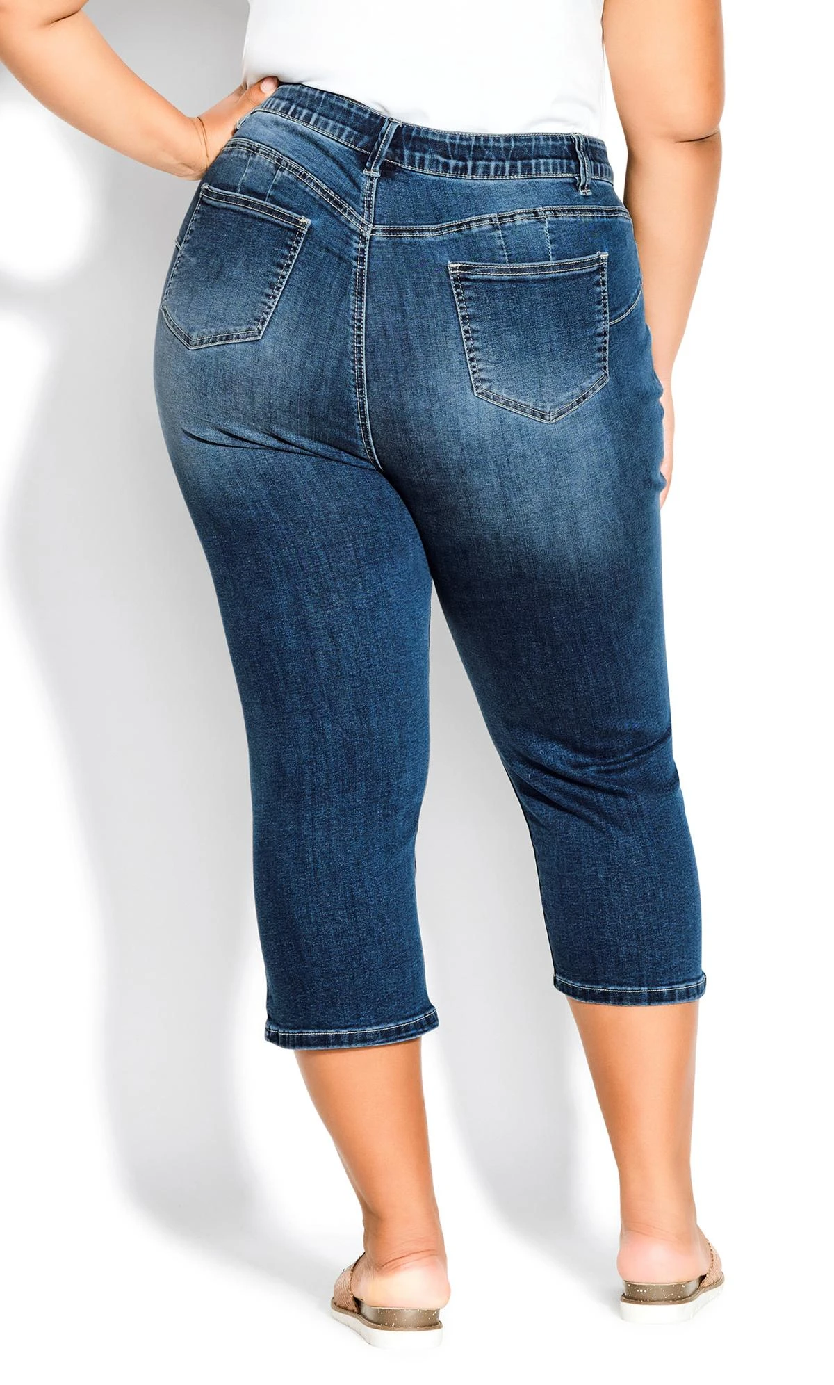Avenue Blue Mid Wash Split Cropped Jeans - Image 4
