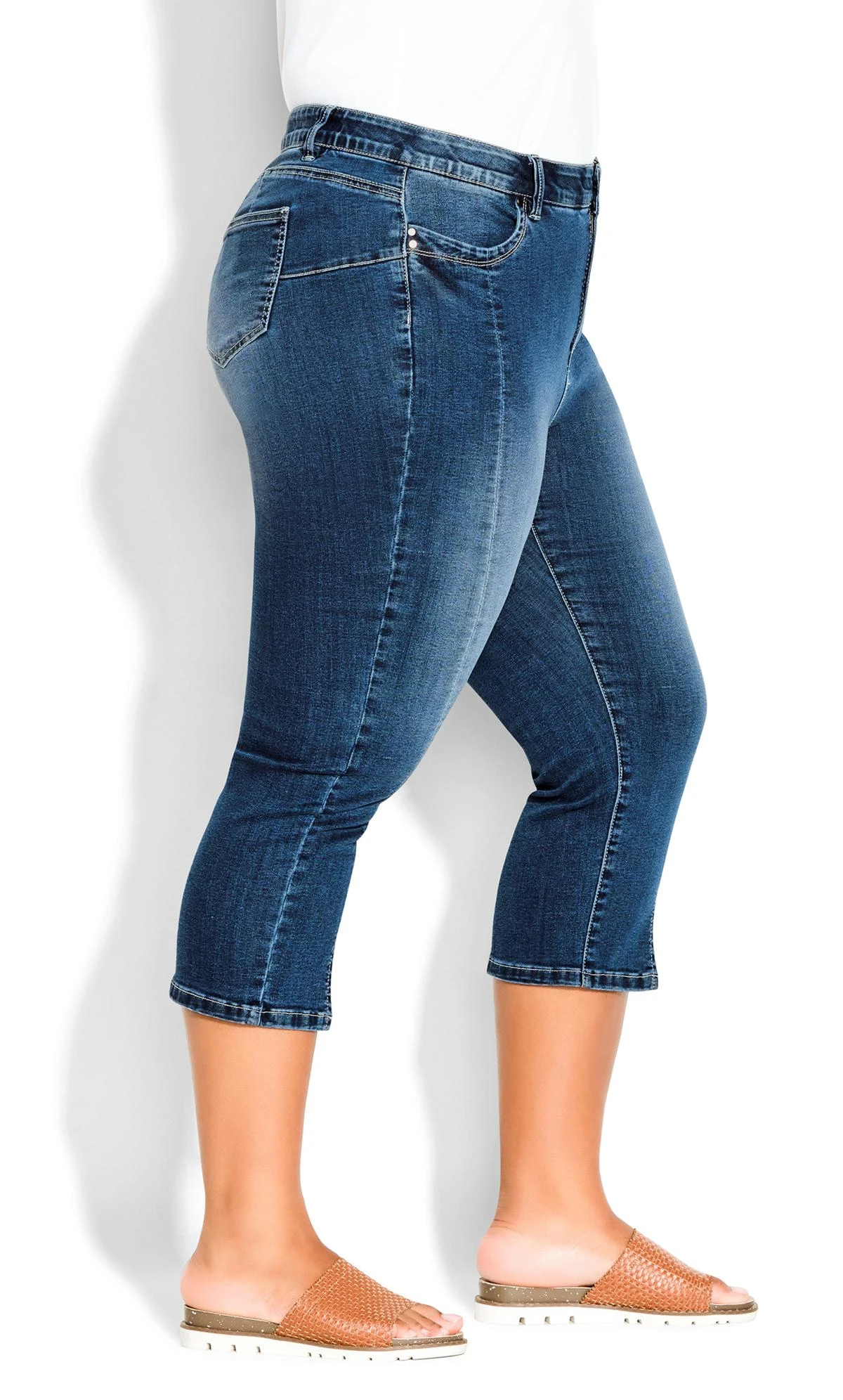 Avenue Blue Mid Wash Split Cropped Jeans - Image 5