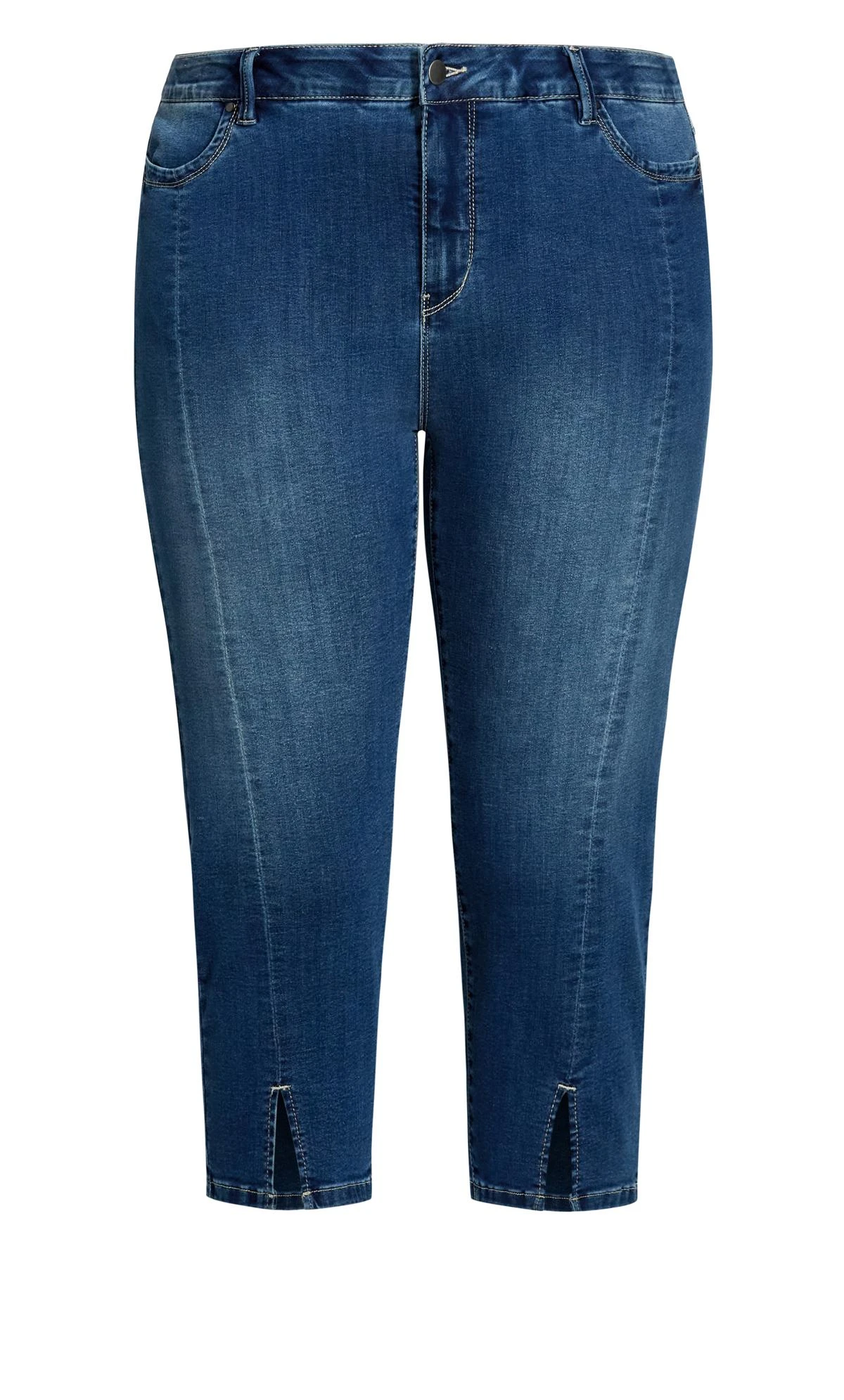 Avenue Blue Mid Wash Split Cropped Jeans - Image 6