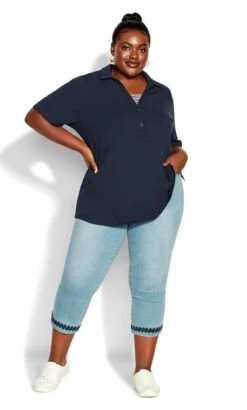 Avenue Blue Light Wash Denim Embroidered Hem Cropped Jeans